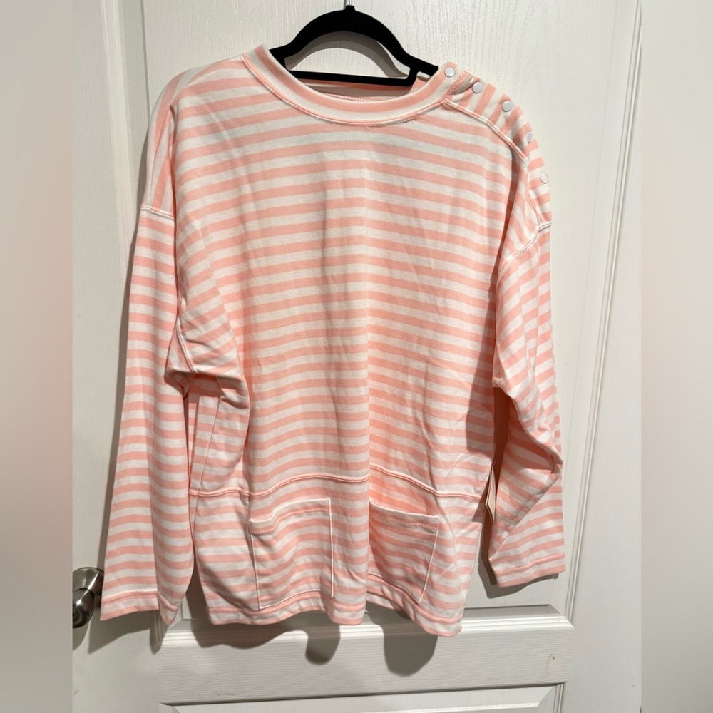 Vintage Karen Scott Women's Pink and White Striped top
